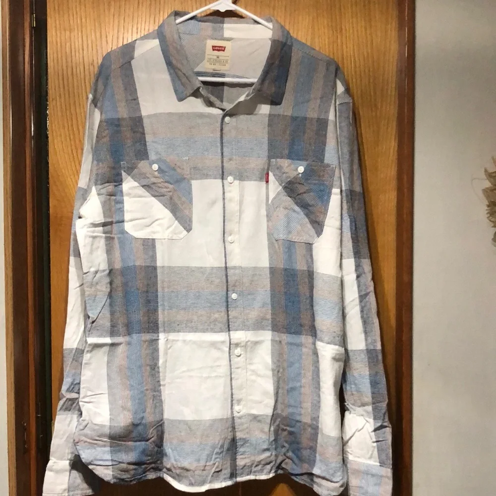 Levi's Men's Blue and White long‎ sleeve Shirt